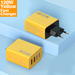 Pengisi daya Cepat 120W 4 port GAN USB C, pengisi daya PD 100W Tipe C warna kuning untuk NoteBook Pro laptop dan semua pengisi daya ponsel pintar