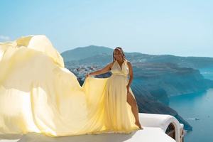 Santorini Flying <b>Dress</b> <b>Long</b> Sweep Train <b>Flowy</b> Satin Candy Color Elegant A Line Vacation <b>Photoshoot</b> <b>Dress</b> B2B Wholesale Supplier - Product Image 6