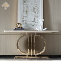 Table console moderne italienne en acier inoxydable doré avec plateau en marbre, meubles de salon, meuble de salle d'entrée, fabrication chinoise en gros