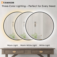 Miroir LED lumineux STNAHOM pour salle de bain, miroir rond en aluminium avec cadre, résistant à l'eau
