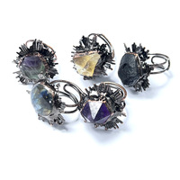 INS Vintage Rétro Naturel Améthyste Météorite Noire Fluorite Verte Quartz Jaune Labradorite Ouvert Réglable Unisexe Européen