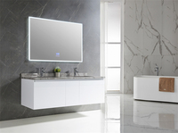 Meuble-lavabo double mural moderne de 60 pouces Armoire de salle de bain beige blanc bleu LED Miroir en mélamine et panneau MDF