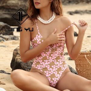 Bikini Manufacturer Chest Hollow Print Swimwear Custom Women One-Piece Recycled Nylon Swimsuit - Product Image 2