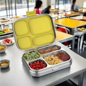 Kids Insulated Stainless Steel Bento Lunch Box Leak-Proof Classic Rectangle Thermo Food Container For Freshness Preservation