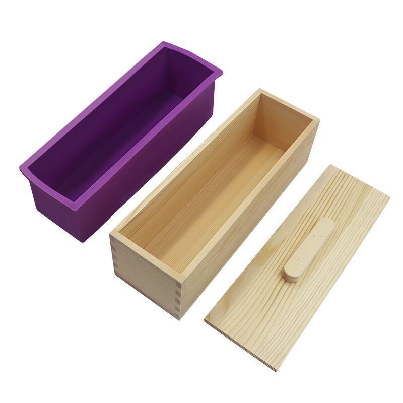 Boîte en bois silicone rose avec couvercle