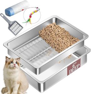 Litière pour chat en acier inoxydable, <span class=keywords><strong>anti</strong></span>-éclaboussures, sans odeur, facile à nettoyer, pour granulés de pin - Vente en gros d'articles pour animaux de compagnie - Product Image 1