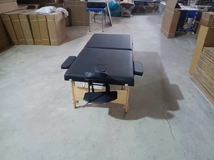 <b>Portable</b> Foldable Massage <b>Table</b> With Built-In Headrest And Armrests Black PU Upholstery Wood Frame For Salon Home Use - Product Image 3