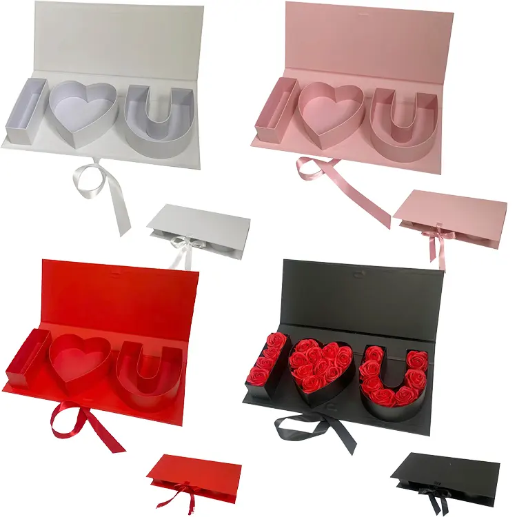 Desain Pencetakan Matt Laminasi 3d Hari Valentine Aku Mencintaimu Kemasan Kotak Hadiah untuk Bunga Abadi dengan Pita
