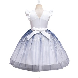 Vestido de tul bordado para niños, cuello en V, corte en A, vestido de niña de las flores azul oscuro, hecho a medida para niños - Product Image 2