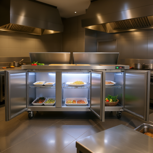 Equipo de Refrigeración para Cocina Comercial, Mesa de Preparación de Sándwiches y Ensaladas de Acero Inoxidable de 72 Pulgadas con 3 Puertas y 18 Bandejas - Product Image 2