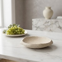 ARM LVG Plat de service peu profond en céramique beige jaune, style luxe léger, texture de poterie rustique, en grès porcelaine, pour fruits et collations