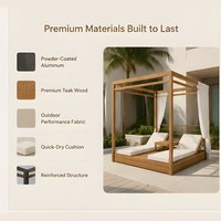 Lit de jour en teck pour l'extérieur avec auvent, mobilier d'extérieur moderne et luxueux, lits de cabane pour piscine, lit de soleil