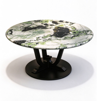 Table d'appoint en marbre de jade Qinglan, table d'appoint ronde en pierre naturelle avec base en acier inoxydable foncé, mobilier d'intérieur de luxe pour villa
