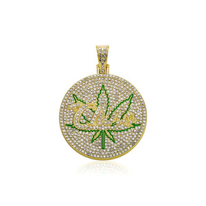 Collier pendentif Hip Hop en alliage doré avec micro-pavé CZ, feuille d'érable ronde et tête <span class=keywords><strong>de</strong></span> tigre, chaîne requin, bijoux <span class=keywords><strong>de</strong></span> mode urbaine pour rappeurs - Product Image 4