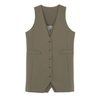 Luxe personnalisé Double couche col en V sans manches Blazer gilet Mini robe pour femmes solide motif acrylique bureau dames robe