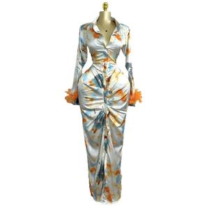 2025 estate nuova moda europea americana Cross-Border da donna a vita alta abito sottile con stampa di piume con scollatura Casual - Product Image 5