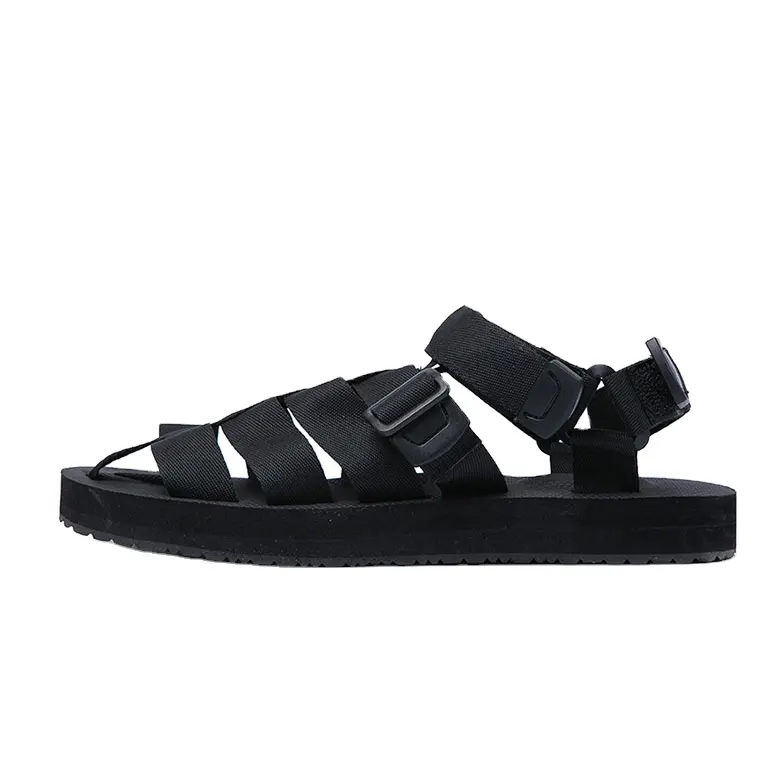 custom print solid black casual fabric waterproof Roman breathable flat slipper soft eva man sandal outdoor