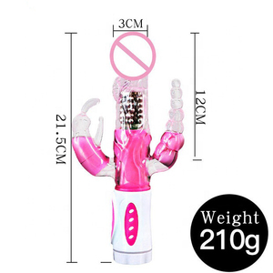 Vibrador Triple Placer Conejo, Estimulador de Punto G y Clítoris, Tapón Anal, Dildo Giratorio, Material TPE, Recargable por USB, Impermeable - Product Image 3