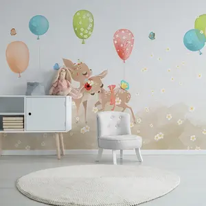 Papel de parede com revestimento 3d de cervos, mural de papel de parede moderno para quarto de crianças, decoração de quarto