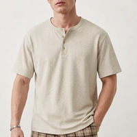 T-shirt Henley à manches courtes pour homme, col côtelé boutonné, impression de logo personnalisé, broderie, t-shirt décontracté épais pour homme