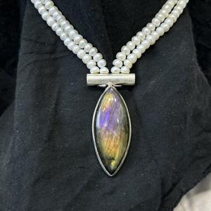 Collar de cadenas de moda de plata Vintage más vendido para mujer perla de agua dulce de labradorita altamente pulida para aniversario - Product Image 4
