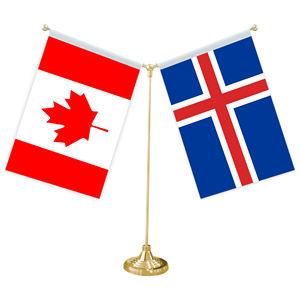 Drapeau de table <span class=keywords><strong>en</strong></span> forme de Y avec base <span class=keywords><strong>en</strong></span> métal pour décorations de mini-drapeaux personnalisables (drapeaux du Canada et d'<span class=keywords><strong>Islande</strong></span>) - Product Image 1