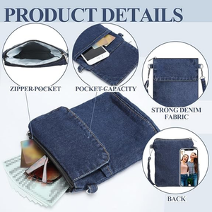 Bolsos de mezclilla pequeños personalizados, bandoleras, bolsos de hombro de mezclilla, bolsos retro ajustables para celular, para mujer - Product Image 3