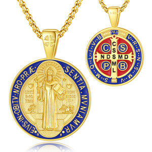 Merryshine <span class=keywords><strong>Collier</strong></span> Pendentif Saint Benoît en Argent Sterling 925, Médaille Religieuse de la Foi, Vente en Gros pour Hommes - Product Image 1