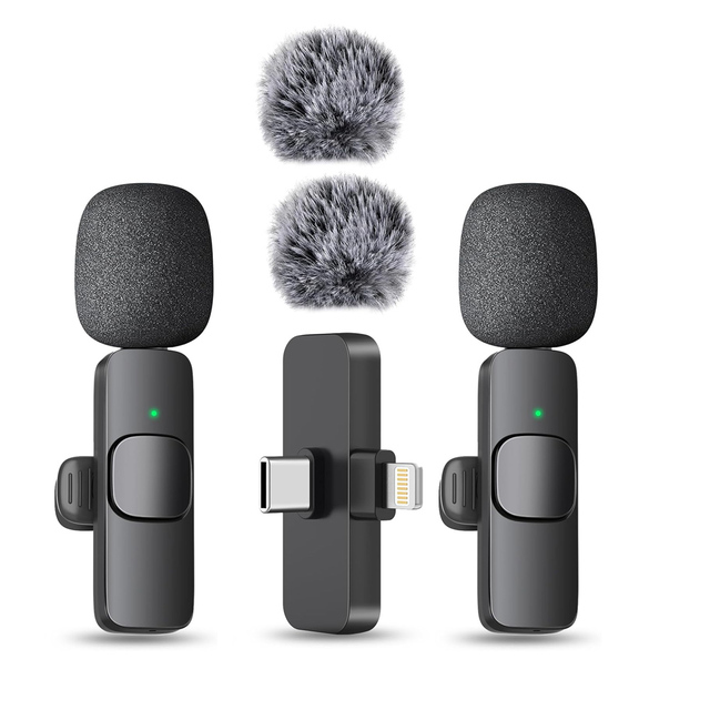 Aomago Wireless Lapel Microphone 2 in 1 Mini Mic Lavalier Micro with Type C IOS Receiver for Android Iphone Smart Phone