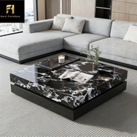 Table basse carrée en pierre frittée noire et blanche de luxe italienne pour salon, ensemble de tables gigognes de haute qualité