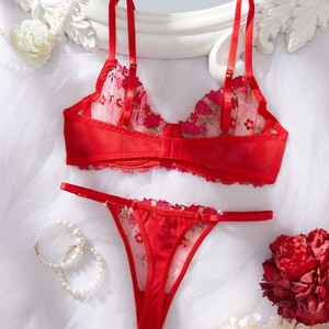 Ensemble de lingerie Yicheng en maille brodée de fleurs, soutien-gorge transparent et culotte <span class=keywords><strong>sexy</strong></span>, deux pièces - Product Image 3