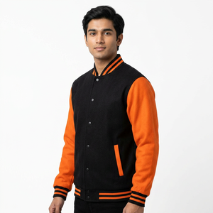 Casual Sports Varsity Jacket WoolLeather Turn-down Collar Front Logo Letter Pattern Windproof Breathable Reversible Winter <b>Men</b> - Product Image 1