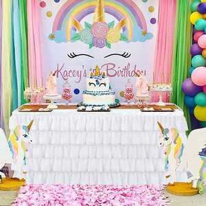 Falda de mesa de <span class=keywords><strong>Fiesta</strong></span> de arcoíris para BH-804, falda de gasa con tutú para mesa rectangular, decoración de <span class=keywords><strong>Fiesta</strong></span> de cumpleaños de boda, Baby Shower - Product Image 2