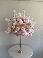 Centre de table de 40 cm de haut, fleurs artificielles de qualité supérieure, aspect naturel, mélange de roses et de dahlias en soie et latex, pour mariage, table, maison