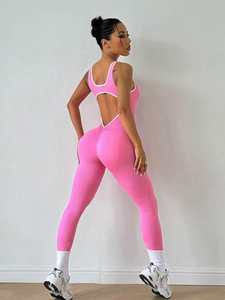 Европейский американский женский бесшовный спортивный боди, Быстросохнущий цельный комбинезон для йоги, с V-образным вырезом на спине - Product Image 6