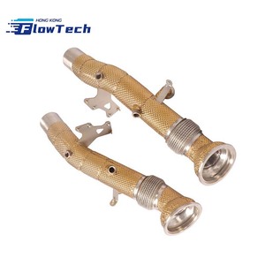 Downpipes à flux libre en acier inoxydable SS304 avec bouclier thermique doré pour Ferrari 296 GTB GTS 3.0T V6 2021+ – Échappement de course à fixation directe - Product Image 1