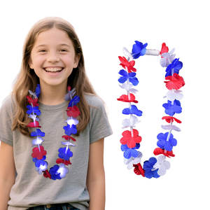 独立記念日用バルクネックレス アメリカ愛国心LEDライト ハワイアンフラワーレイネックレス 国民祝賀パーティー装飾用 - Product Image 3