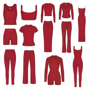 2023 warna musim gugur gaya baru pakaian santai lembut kaus katun Rib Modal legging dua potong Set pakaian wanita
