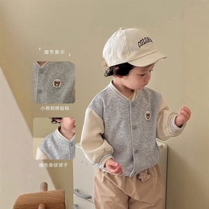 Chaquetas <span class=keywords><strong>de</strong></span> béisbol con etiquetas para niños, Little Left and Right, estilo coreano a la moda para otoño, tops con diseño <span class=keywords><strong>de</strong></span> oso para bebés - Product Image 3