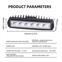 Projecteur LED de travail pour voiture Kevanly White 12V 6 pouces 18W haute luminosité, compatible avec les camions, les motos, les tout-terrain et les 4x4
