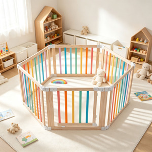 Multi Color Foldable Shape &amp; Size <strong>Wood</strong> Children's Playpen <strong>Corral</strong> <strong>Baby</strong> Foldable Door Wooden Kids' Playpens - Product Image 1