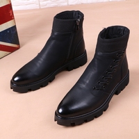 Bottes Chelsea pour hommes très vendues, en cuir microfibre, fermeture à lacets, semelles épaisses en caoutchouc, isolation en fourrure, antidérapantes à la cheville