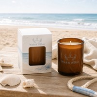 Boîte à bougie en carton blanc avec fenêtre, thème Côte Californienne, emballage pliable personnalisé pour bougie en cire de soja, faible MOQ, boîte à fenêtre