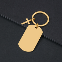 Ywyougang Blanko Gravierbarer ID-Anhänger Schlüsselanhänger, Edelstahl Schlüsselring mit Kreuz-Charm für Individuelle Lasergravur Geschenk