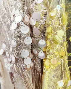 सेक्विन फैब्रिक कढ़ाई वाला सरासर कढ़ाई वाला कपड़ा, पर्दे, शादी की सजावट और शाम के कपड़े के लिए अफ़्रीकी लेस फैब्रिक