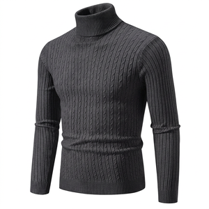 Suéter de cuello alto para hombre, tejido negro, manga larga, anti-bolitas, informal, de invierno, OEM ODM - Product Image 1