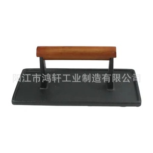 Prensa para hamburguesas de hierro fundido, prensa rectangular para carne de 22,5x11,3x9cm, para asar y freír filetes con mango de madera - Product Image 3