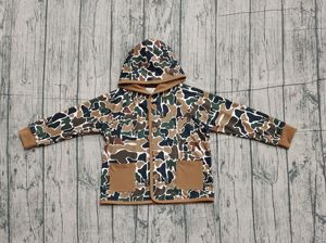 Haut à manches longues pour bébé garçon, imprimé camouflage marron, avec poche et fermeture éclair, vêtement pour nourrisson - Product Image 4