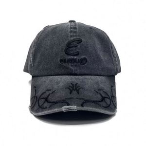 Custom Embroidered Logo Vintage Soft <b>Top</b> Dad Caps Unstructured Cotton Adjustable Ripped <b>Distressed</b> Washed Baseball Cap - Product Image 1