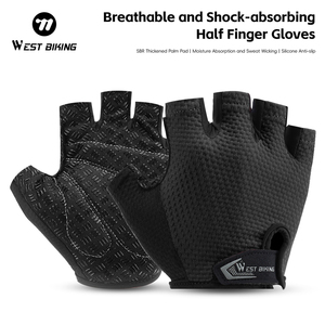 Guantes de Ciclismo WEST BIKING para Otoño y Primavera, Guantes Negros de Medio Dedo para Bicicleta de Montaña, Unisex, Transpirables, Antideslizantes - Product Image 1